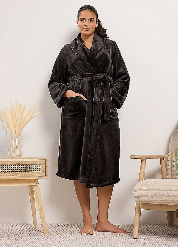 Yours Women's Chocolate Luxe Dressing Gown In | Size: 10/12 - Image 6