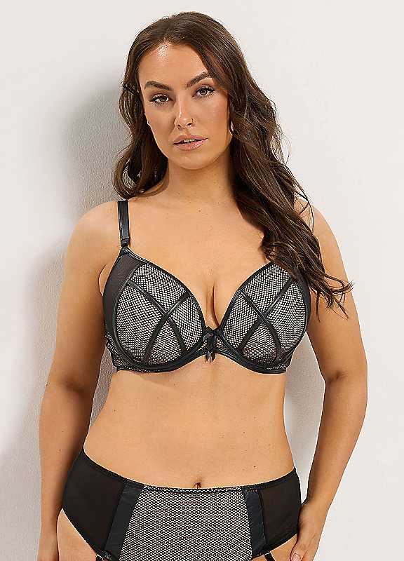 Yours Black Curve Mesh Lace Underwired Padded Bra