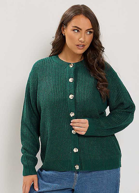 Yours Women's Dark Green Metal Button Knitted Cardigan In | Size: 26/28 - Image 3