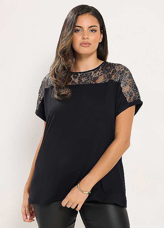 Yours Women's Black Metallic Lace Panel Top In | Size: 26-28 - Image 6