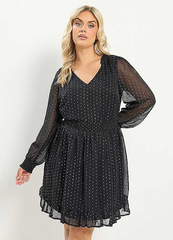Yours Women's Black Metallic Mini Dress In Size 12 - Image 6