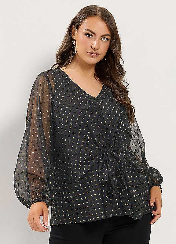 Yours Women's Black Metallic Spot Blouse In | Size: 26-28 - Image 6