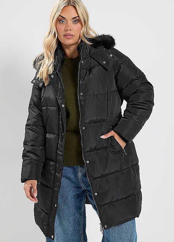 Yours Women's Black Midi Puffer Coat In Size 18 - Image 3