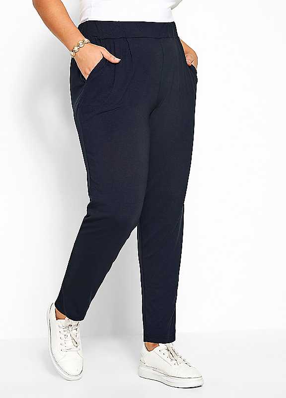 Yours Blue Curve Navy Double Pleat Stretch Jersey Joggers - Image 3