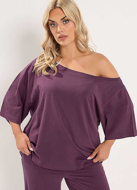 Yours Women's Purple Off Shoulder T-Shirt In | : Size 18 - Image 6