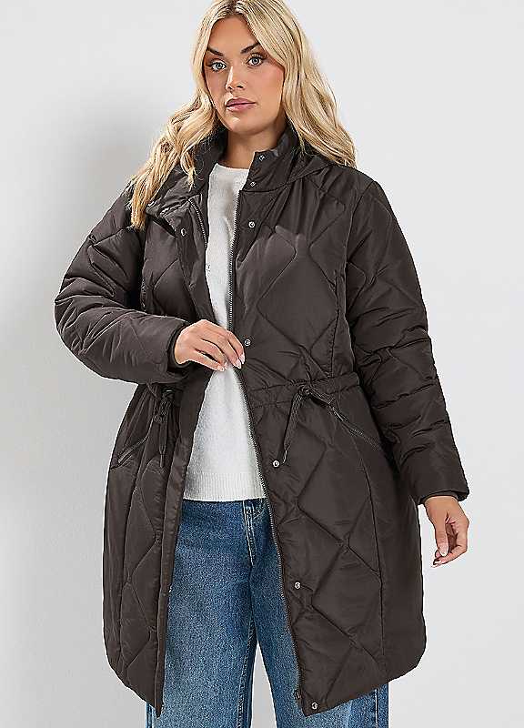 Yours Women's Brown Padded Midi Coat In | : Size 18 - Image 2