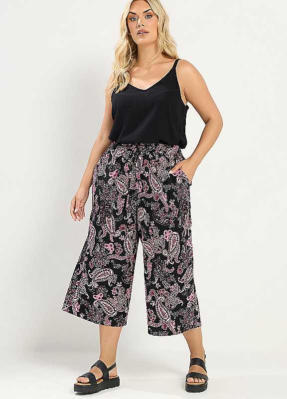 Yours Women's Black Paisley Cropped Trousers In | Size: 26/28 - Image 2
