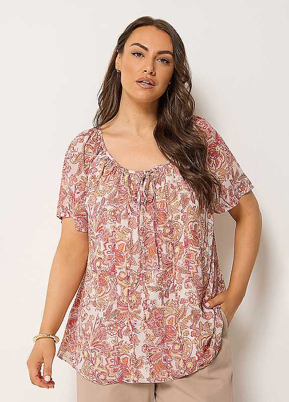 Yours Curve Geometric Ikat Print Pintuck Blouse - Women's - Plus Size Curve - Image 2