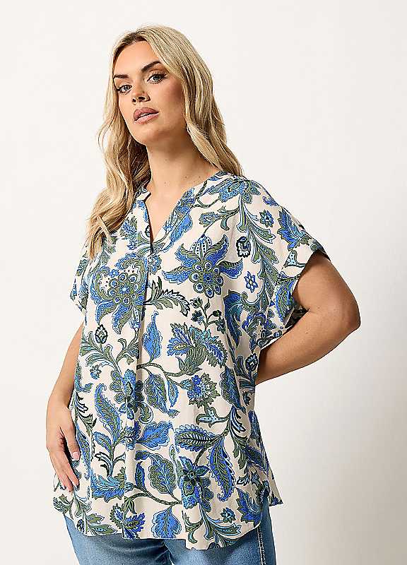Yours Curve Yellow Floral Print Pleated Blouse - Women's - Plus Size Curve - Image 3