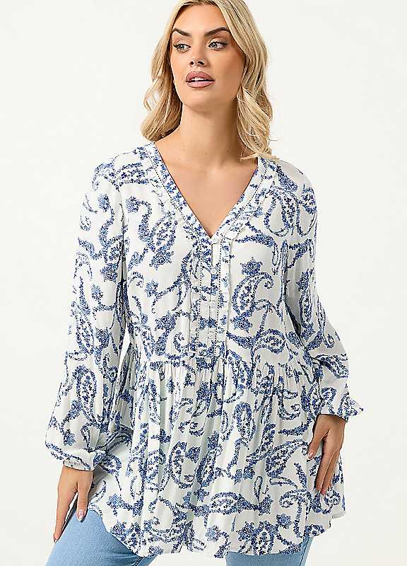 Yours Women's White Paisley Print Ruffle Blouse In Size 26-28 - Image 3
