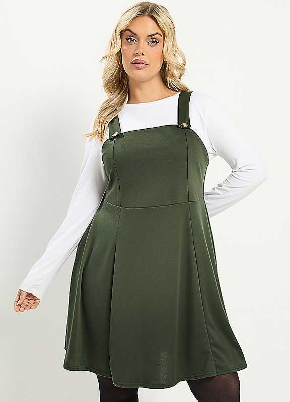 Yours Women's Dark Olive Pinafore Dress In Size 16 - Image 3