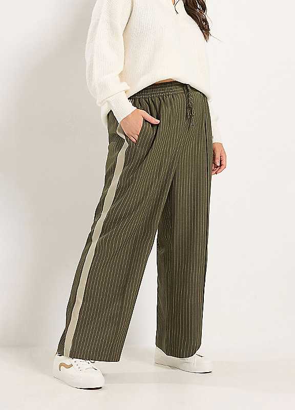Yours Women's Light Khaki Pinstripe Wide Leg Trousers In | Size: 18R - Image 2