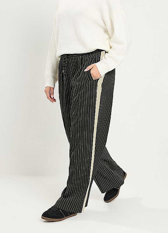 Yours Women's Black Pinstripe Wide Leg Trousers In Small - Image 2