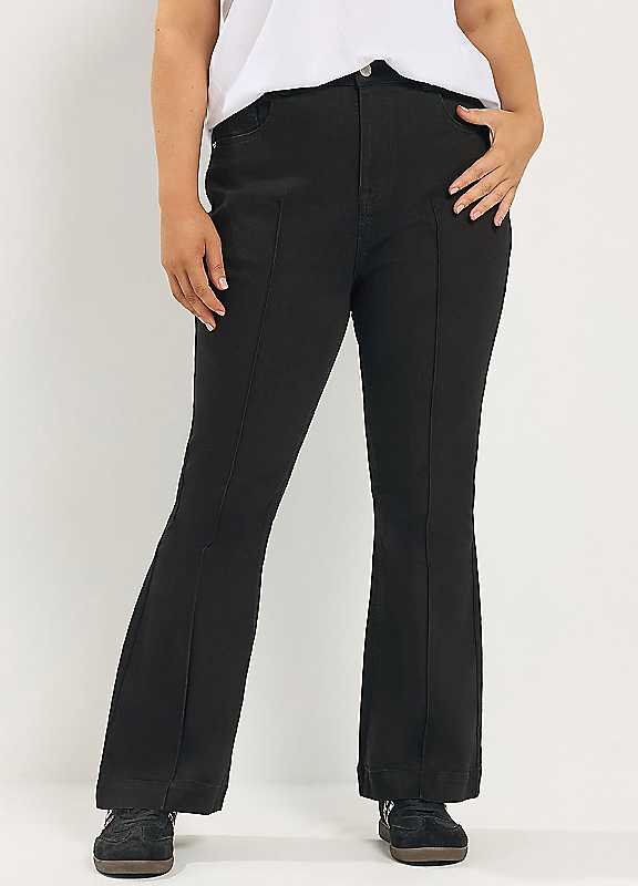 Yours Women's Black Pintuck Flared Denim Jeans In | Size: 28R - Image 2