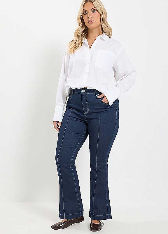 Yours Women's Indigo Pintuck Flared Jeans | Size: 28R - Image 6