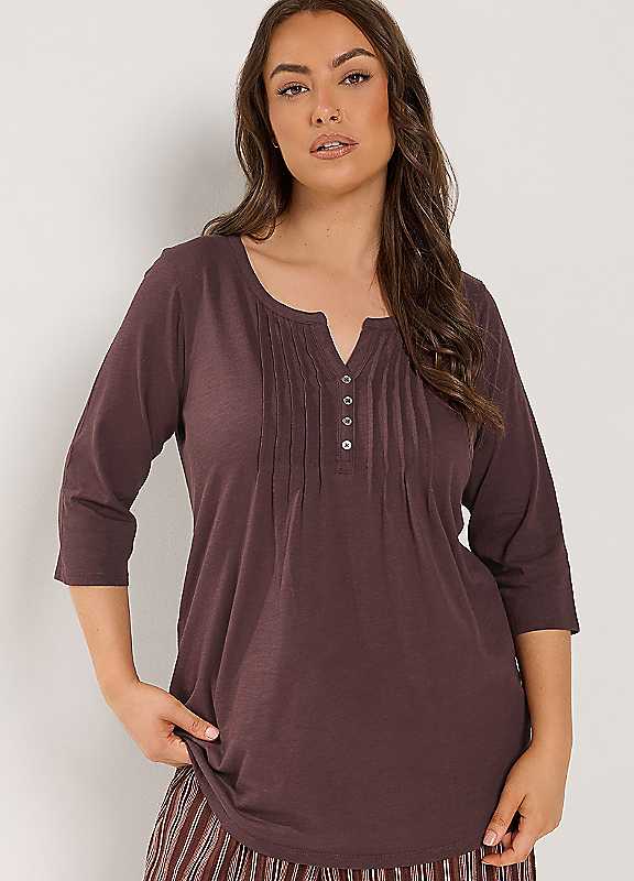 Yours Women's Pintuck Henley Top in Brown | Size: 26-28 - Image 6