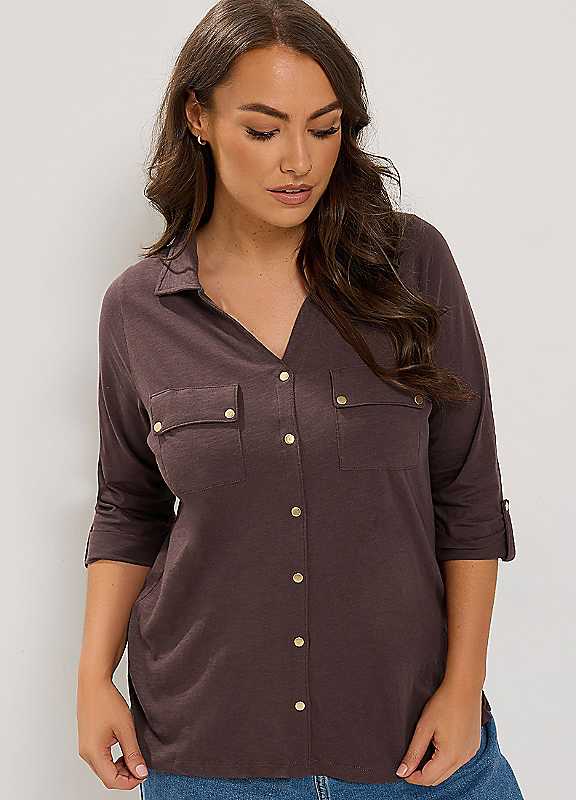 Yours Women's Brown Placket Shirt In | Size: 30-32 - Image 2