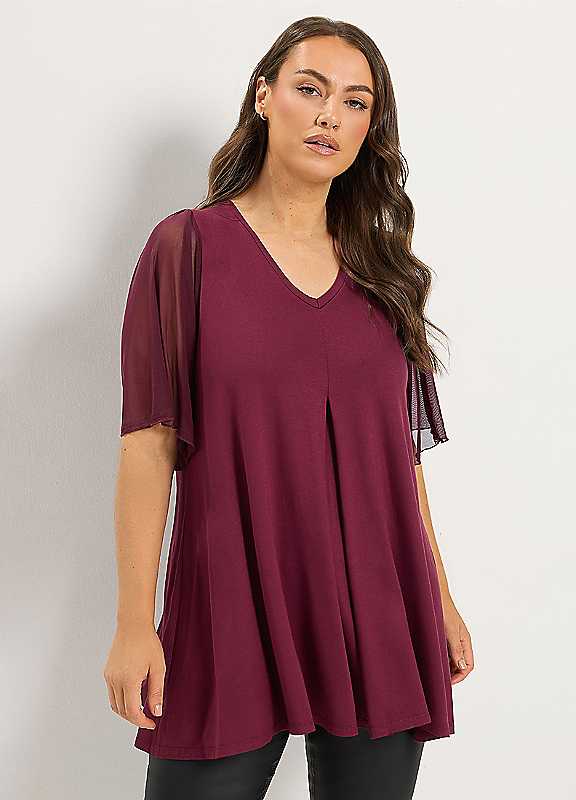 Yours Women's Pleat Front Swing Top in Burgundy | Size: 26-28 - Image 5