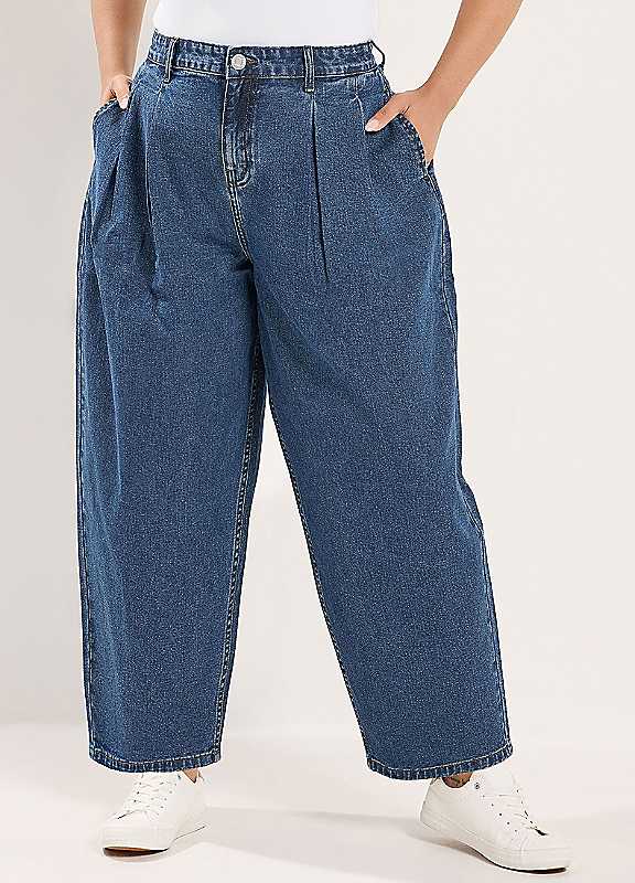 Yours Women's Mid Blue Pleated Barrel Jeans In Size 16 - Image 6