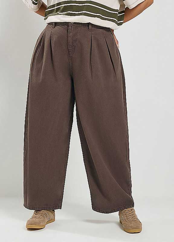 Yours Women's Pleated Barrel Jeans in Chocolate | Size: 18 - Image 6