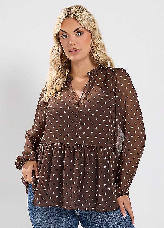 Yours Women's Chocolate Polka Dot Blouse In Size 26-28 - Image 6