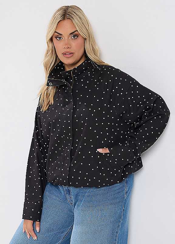 Yours Women's Black Curve Polka Dot Bomber Jacket - Image 7