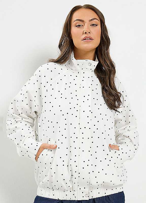 Yours Women's White Polka Dot Funnel Neck Bomber Jacket In | Size: 20 - Image 6
