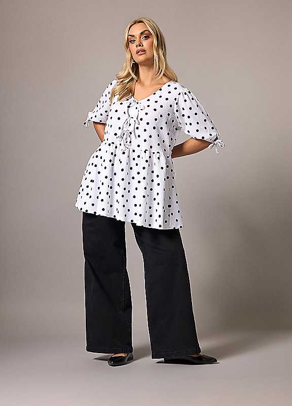 Yours Women's White Polka Dot Bow Front Peplum Top In Size 30-32 - Image 3