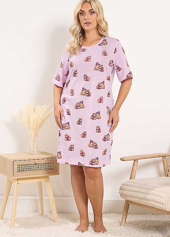 Yours Women's Polka Dot Capybara Nightdress in Pink | Size: 34-36 - Image 2