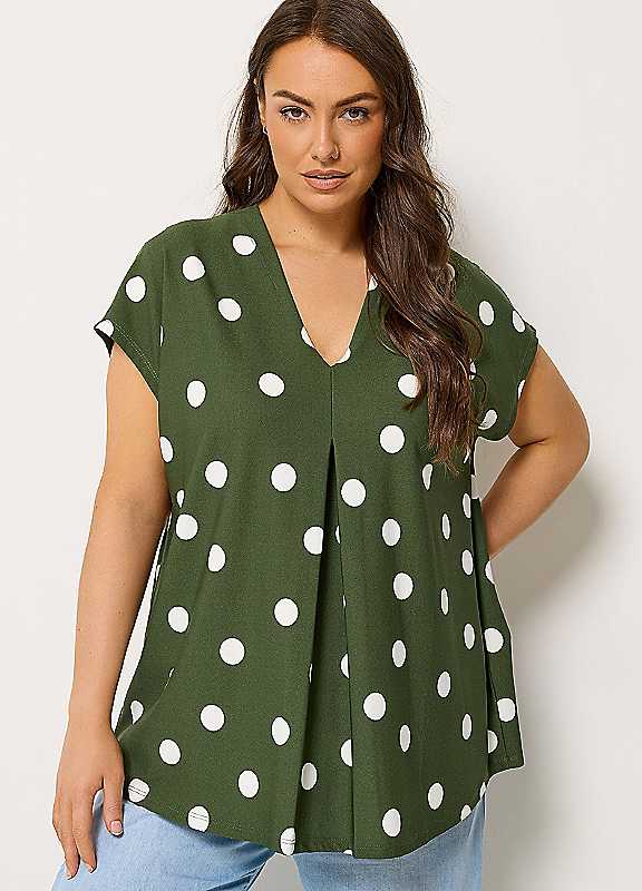Yours Women's Olive Polka Dot T-Shirt In | Size: 26-28 - Image 2