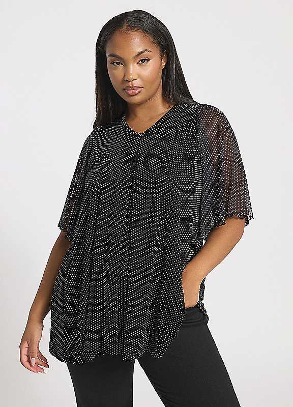 Yours Women's Polka Dot Mesh Sleeve Top in Black | Size: 16 - Image 5