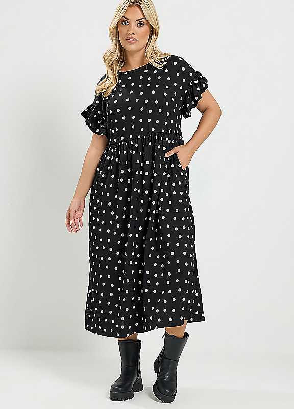 Yours Women's Frill Sleeve Midi Dress in Black | Size: 26-28 - Image 6
