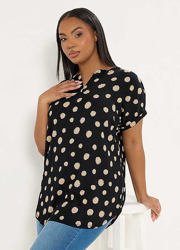 Yours Women's Black Polka Dot Notch Neck Top In | Size: 30/32 - Image 2