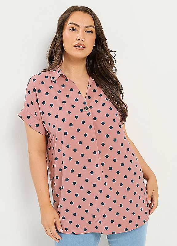 Yours Women's Pink Curve Polka Dot Pleat Front Shirt