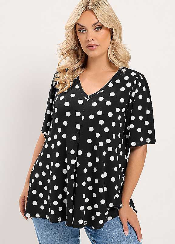 Yours Women's Black Polka Dot Pleated Front Top In | Size: 20 - Image 6