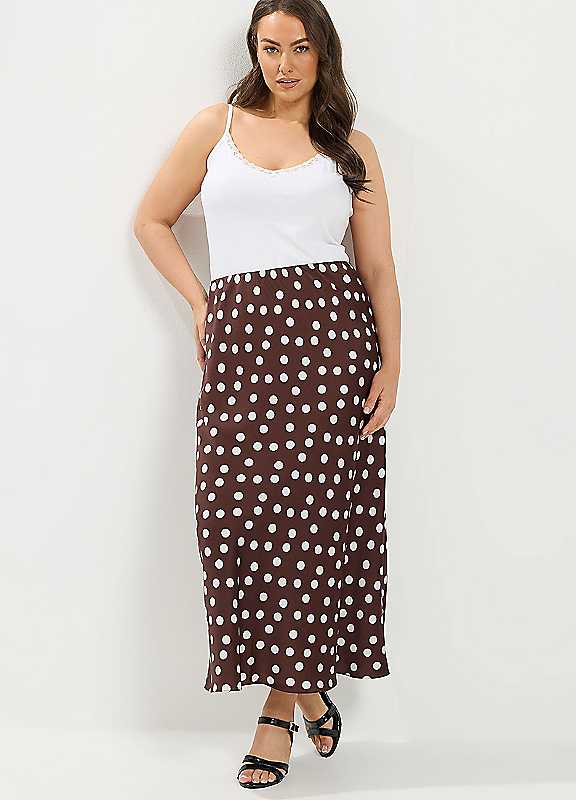 Yours Women's Chocolate Polka Dot Maxi Satin Skirt In | Size: 14 - Image 7