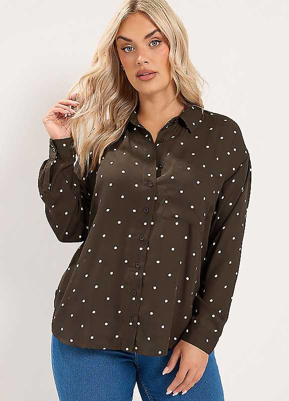 Yours Women's Chocolate Polka Dot Shirt In Size 26-28 - Image 6