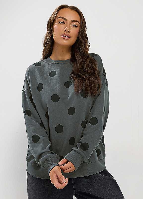 Yours Women's Polka Dot Sweatshirt in Grey | Size: 14-16 - Image 6
