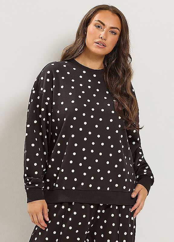 Yours Women's Chocolate Polka Dot Sweatshirt In | Size: 10/12 - Image 6