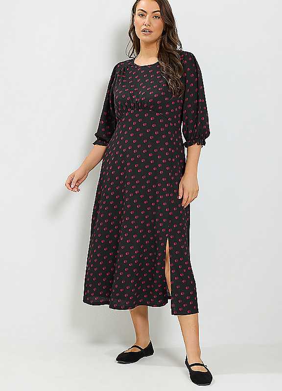 Yours Women's Black Polka Dot Tea Dress In | Size: 14 - Image 6