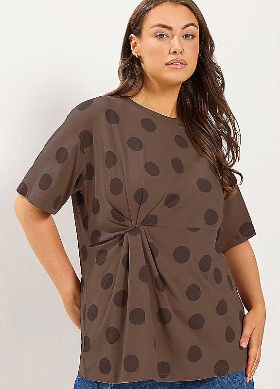 Yours Women's Brown Twist Front T-Shirt In Size 26-28 - Image 6