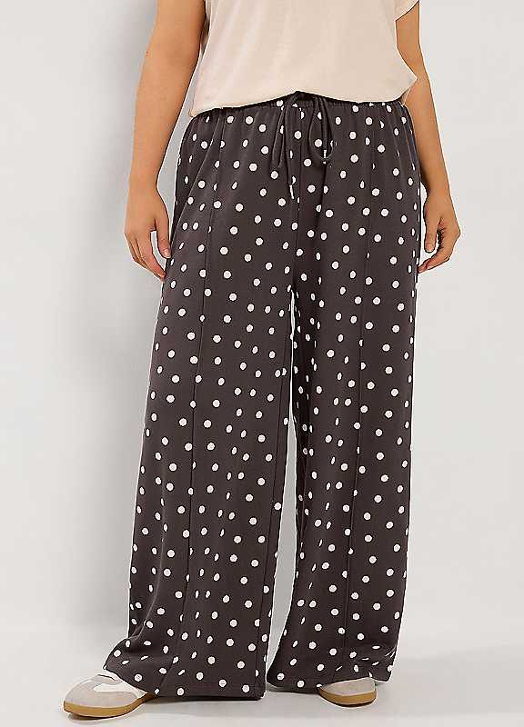 Yours Women's Brown Polka Dot Wide Leg Joggers In Small - Image 2