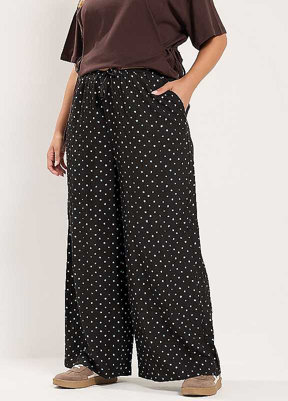 Yours Women's Black Polka Dot Wide Leg Trousers In | Size: 30-32S - Image 6
