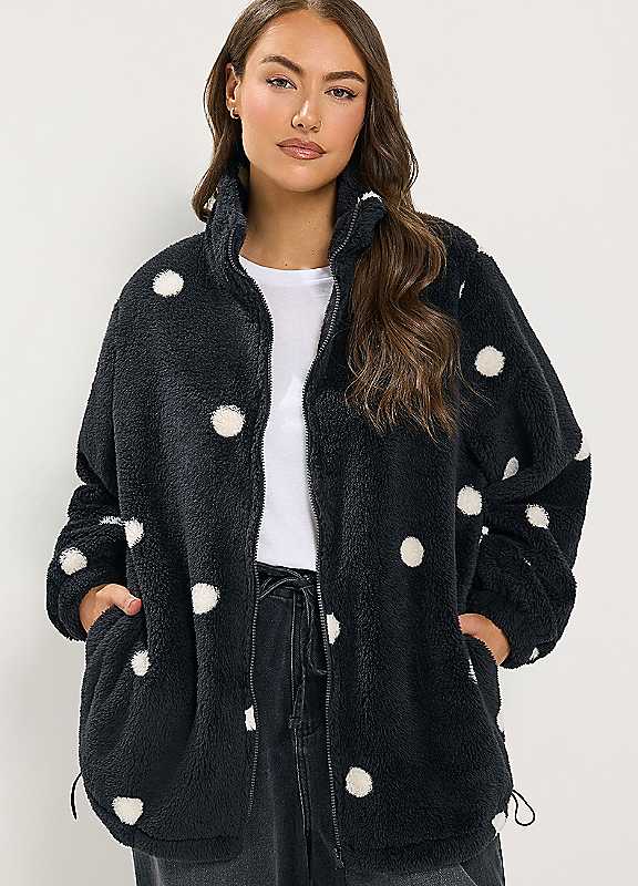 Yours Black Curve Polka Dot Zip Through Fleece - Image 2