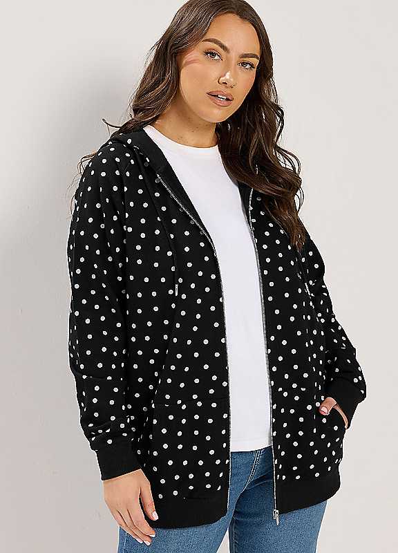 Yours Women's Black Polka Dot Zip Through Hoodie In Size 22-24 - Image 4