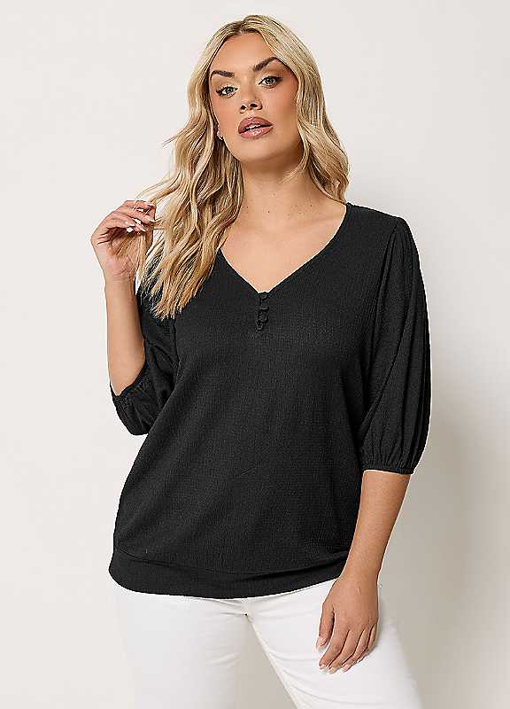 Yours Women's Black Puff Sleeve Top In Size 12 - Image 6