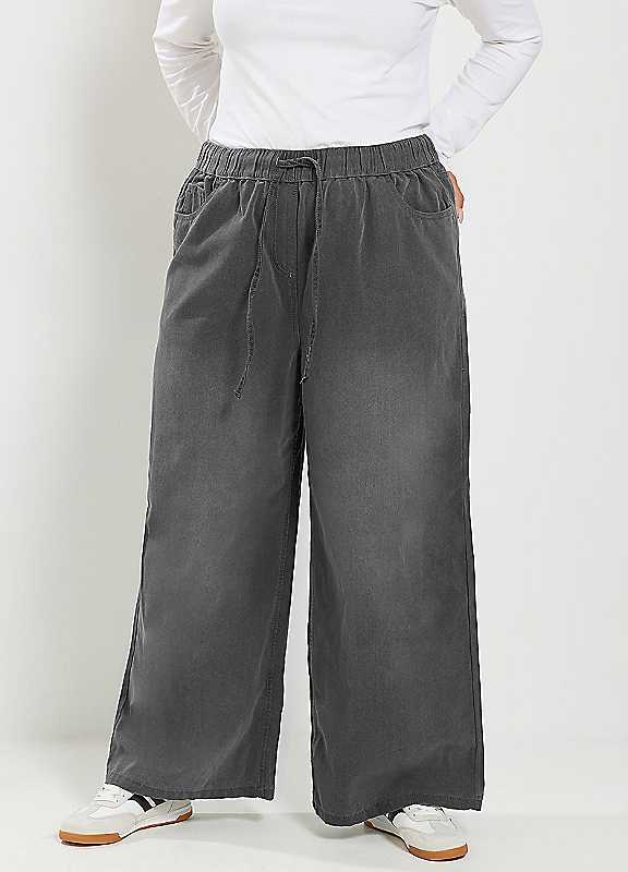 Yours Women's Grey Wide Leg Pull On Jeans In | Size: 22S - Image 6