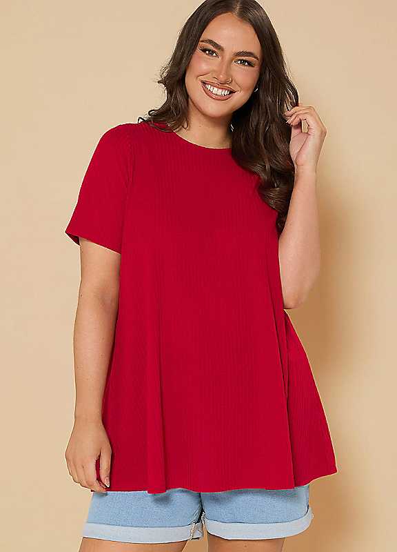 Yours Red Curve Ribbed Swing Top
