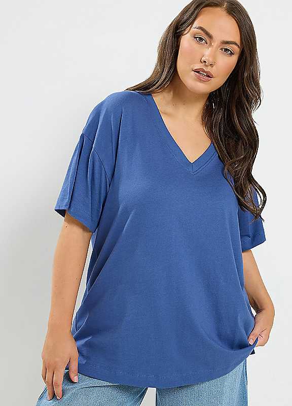 Yours Women's Blue Relaxed Longline T-Shirt In | : 26/28 - Image 6