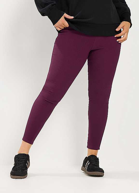 Yours Women's Burgundy Rib Leggings In | Size: 16 - Image 2